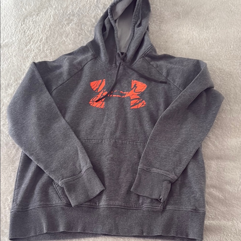 Under Armour Gray and Orange hooded Sweatshirt with Iconic Logo